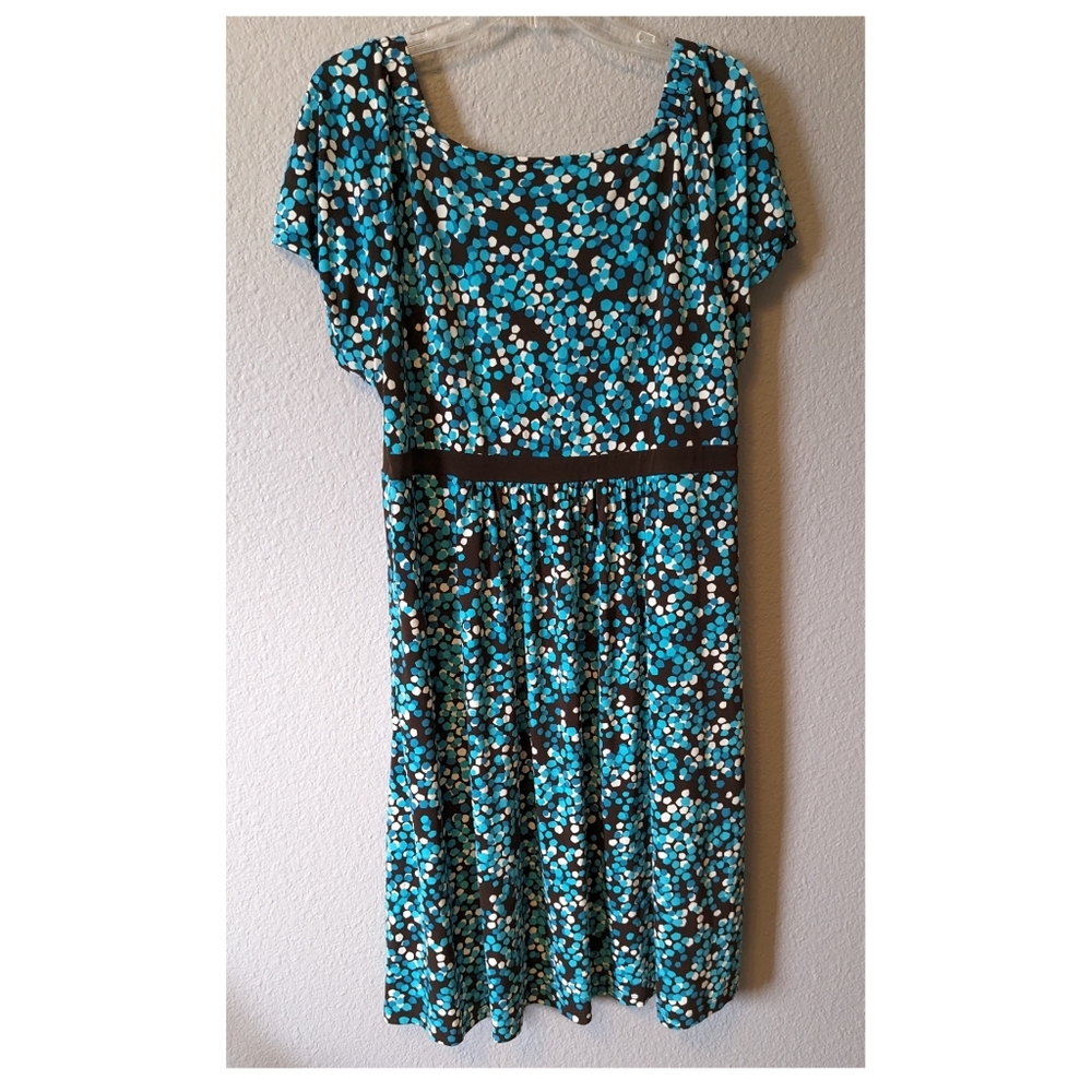 Dress Turquoise Black White Dots Sheath Square Neck Sz. XL - Picture 7 of 11